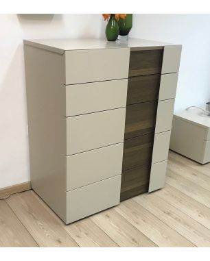 Mobili per la camera da letto Presotto Inside - Cassettiera 5 cassetti L86 x P53,2 x H107,9 Beige Seta+Rovere Tabacco