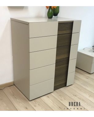 Mobili per la camera da letto Presotto Inside - Cassettiera 5 cassetti L86 x P53,2 x H107,9 Beige Seta+Rovere Tabacco