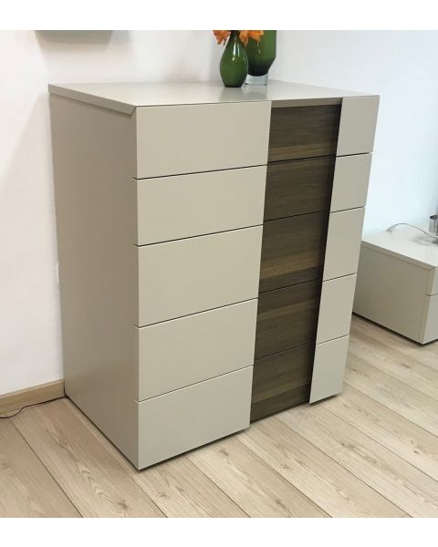 Mobili per la camera da letto Presotto Inside - Cassettiera 5 cassetti L86 x P53,2 x H107,9 Beige Seta+Rovere Tabacco