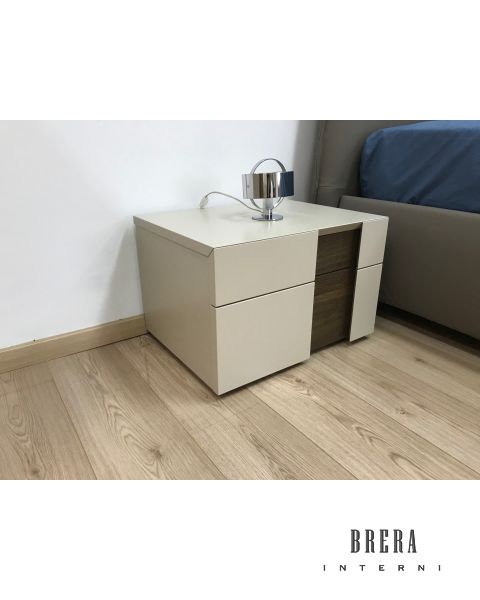 Mobili per la camera da letto Presotto Inside - Comodino L56 x P43,6 x H37,6 Beige Seta+Rovere Tabacco