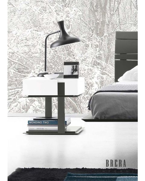 Mobili per la camera da letto Presotto Inside - Comodino L46,5 x P46,5 x H46,3 Bianco Candido+Grigio Antracite
