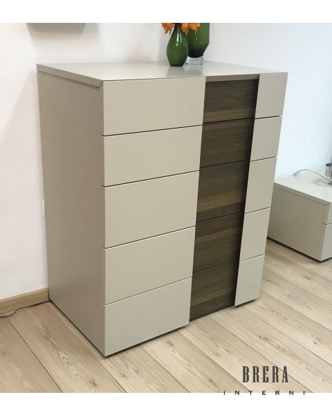 Mobili per la camera da letto Presotto Inside - Cassettiera 5 cassetti L86 x P53,2 x H107,9 Beige Seta+Rovere Tabacco