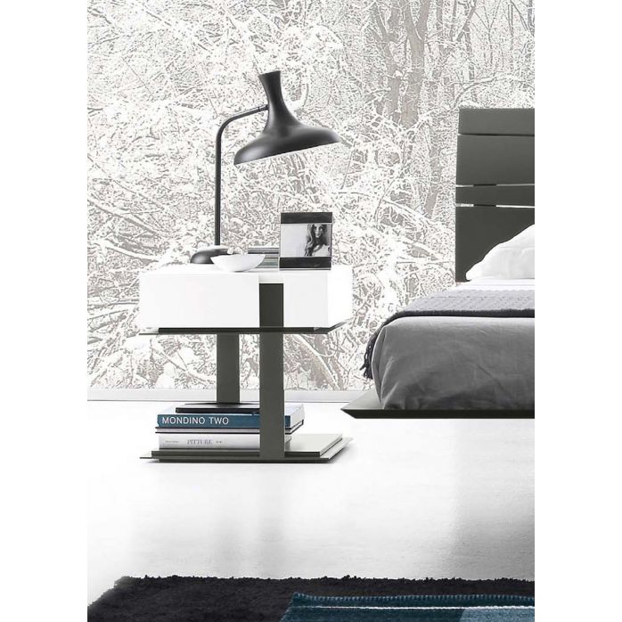 Mobili per la camera da letto Presotto Inside - Comodino L46,5 x P46,5 x H46,3 Bianco Candido+Grigio Antracite