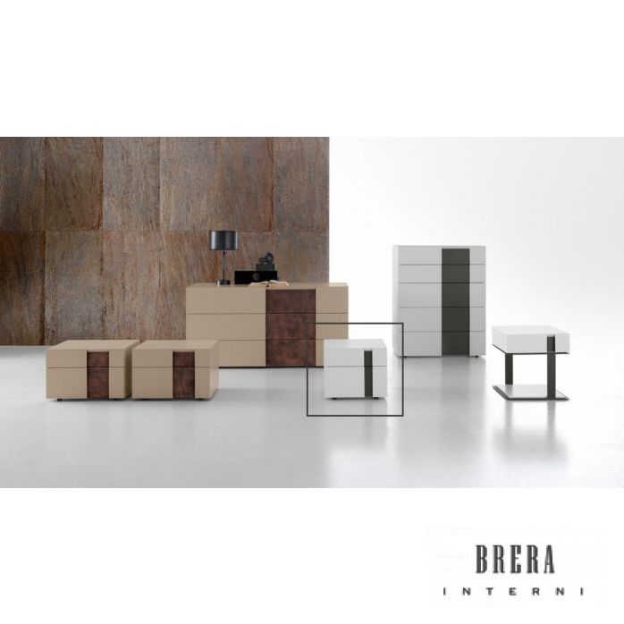 Mobili per la camera da letto Presotto Inside - Comodino L46 x P43,6 x H37,6 Bianco Candido+Grigio Antracite