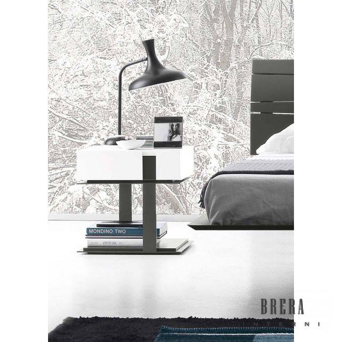 Mobili per la camera da letto Presotto Inside - Comodino L46,5 x P46,5 x H46,3 Bianco Candido+Grigio Antracite