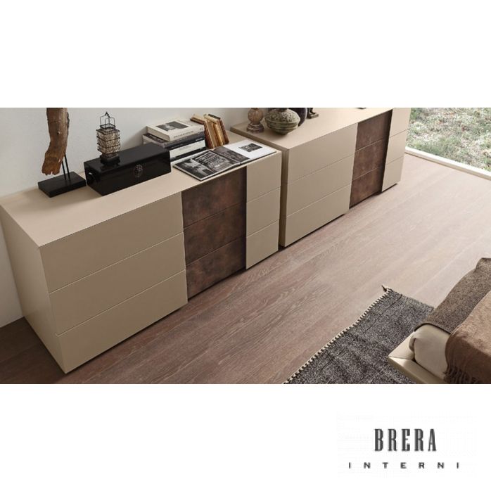Mobili per la camera da letto Presotto Inside - Cassettiera 3 cassetti L114,6 x P53,2 x H72,8 Corda+P3 Ebano110